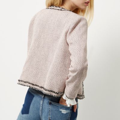 Pink embroidered tweed jacket